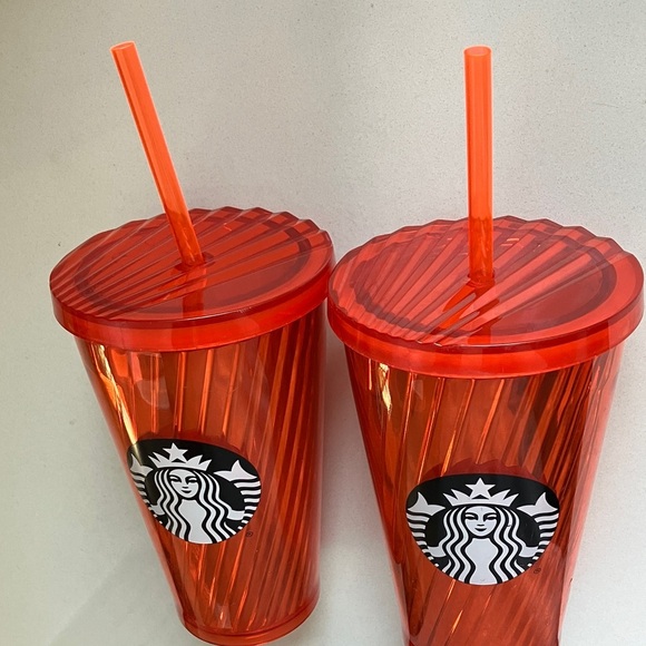 Starbucks Vibrant orange insulated cold beverage Tumblers with Straws - Picture 2 of 14
